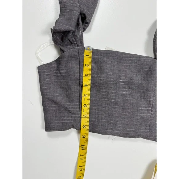 Hyfve Womens Charcoal Grey Pinstripe Ruffle Strap Smocked Back Crop Top Small - Picture 4 of 5